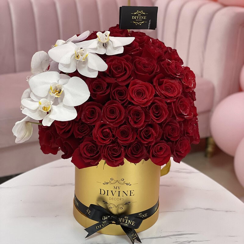 100 Red Roses and Large White Orchid - Image 3