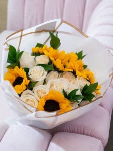 Roses & Sunflowers Hand Bouquet - Image 7