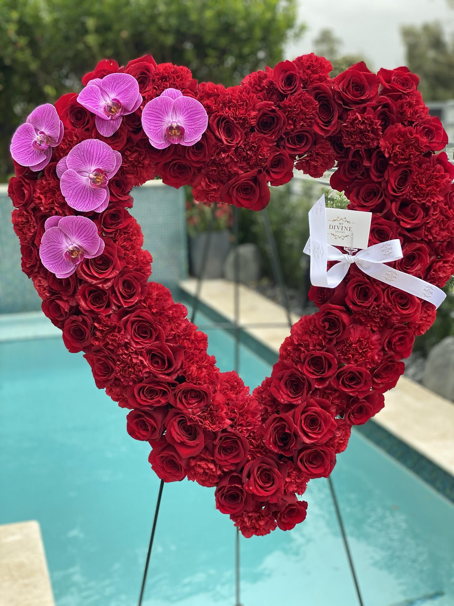 Large Red Heart Wreath With Orchids - My Divine Decors Flower Boutique ...