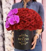 50 Roses Hat Box & Orchids - Image 2