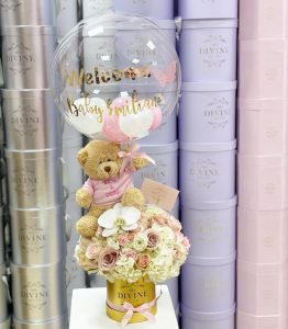 Medium Flower Box Teddy & Balloon