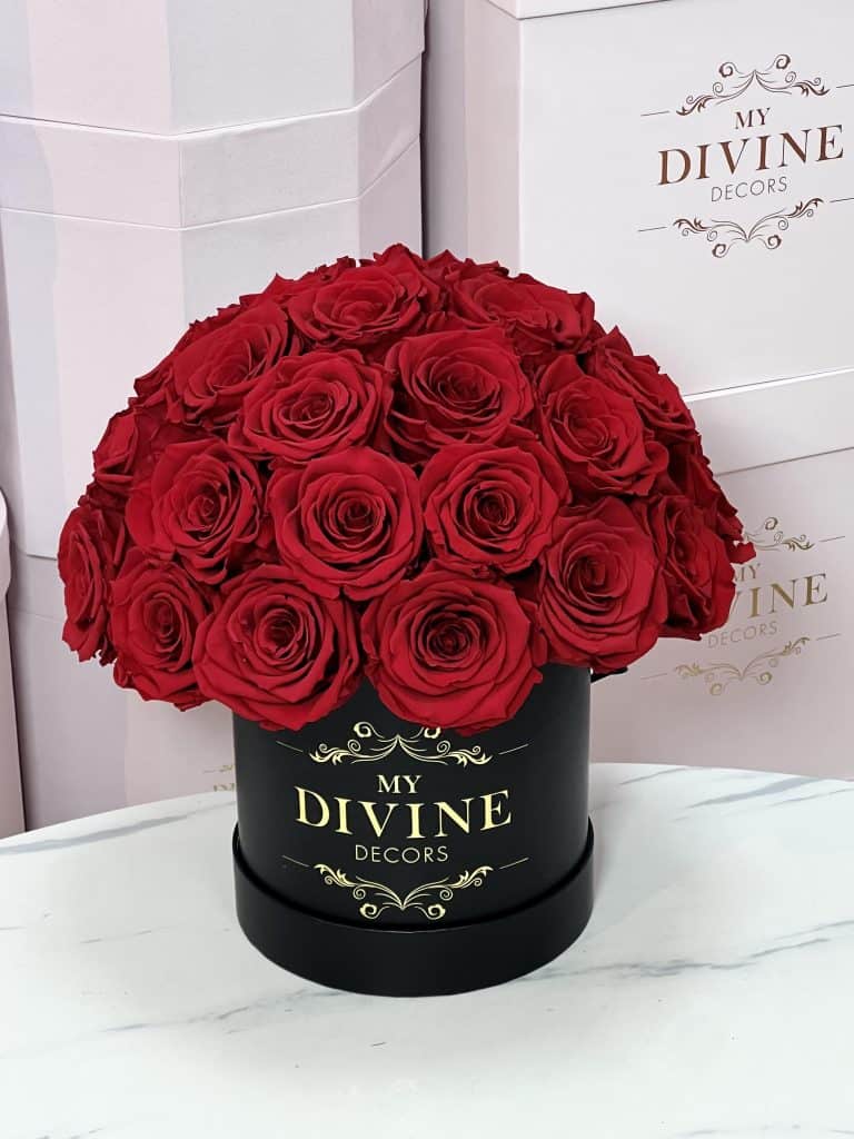 Caja Redonda Mediana 30 Rosas Preservadas