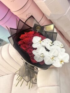 Hand Bouquet of Roses and Large Orchid - Image 3