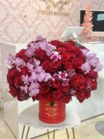 Roses and phalaenopsis orchids in pink tones