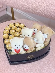 Signature Heart Box With mini teddies & Ferrero Rocher Chocolates - Image 2