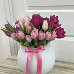 Fresh Tulips in Glass Bowl White Vase