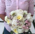 Bridal bouquet with white and cream blooms