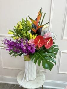 Tropical Mixed Flowers in White Vase