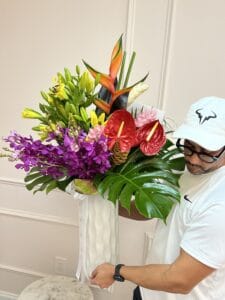 Tropical Mixed Flowers in White Vase - Image 2