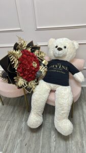 Hand Bouquet of Roses & Gold Leather Leaves - Image 6