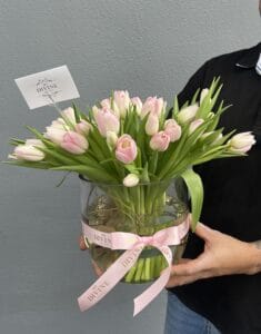 Serene Tulips in Clear Glass Vase
