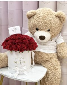 Giant 47″ Teddy Bear with 50 Roses Round Box - Image 2