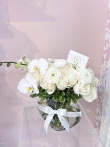 Pure Whites in Clear Moon Glass Vase