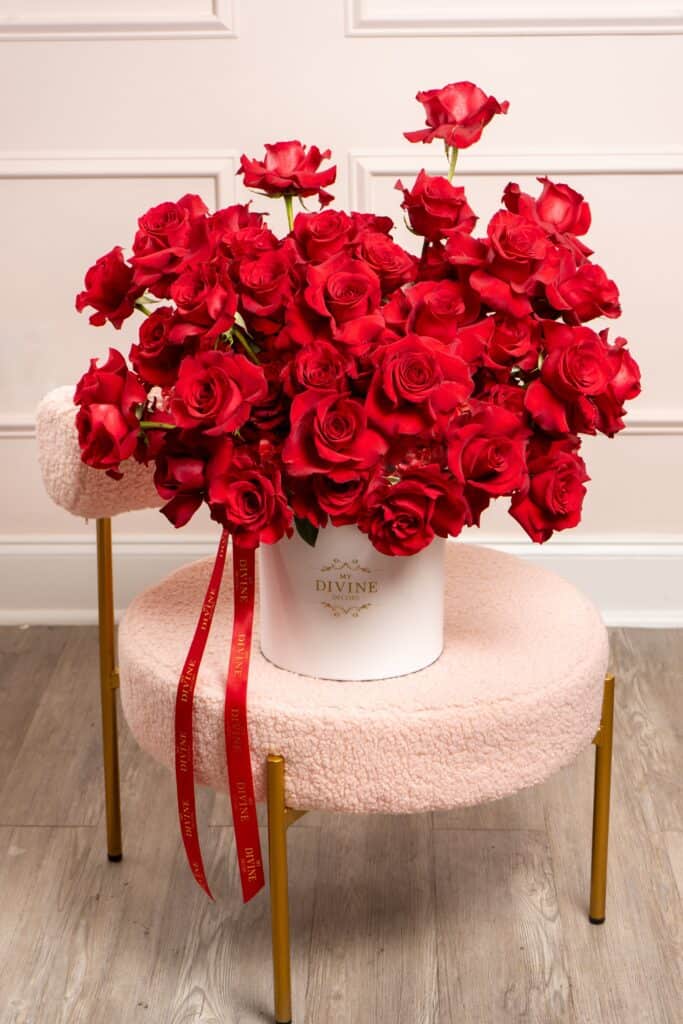 Red reflexed Roses Hatbox