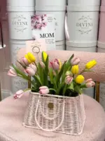 Fresh tulips in basket - Image 3