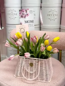 Fresh tulips in basket - Image 3