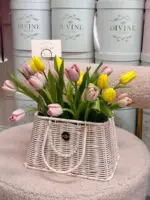 Fresh tulips in basket
