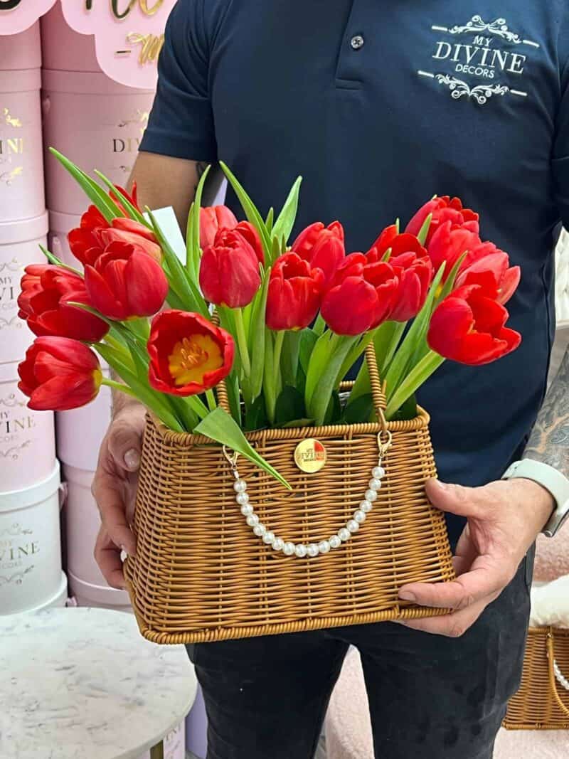 Fresh tulips in basket - Image 2