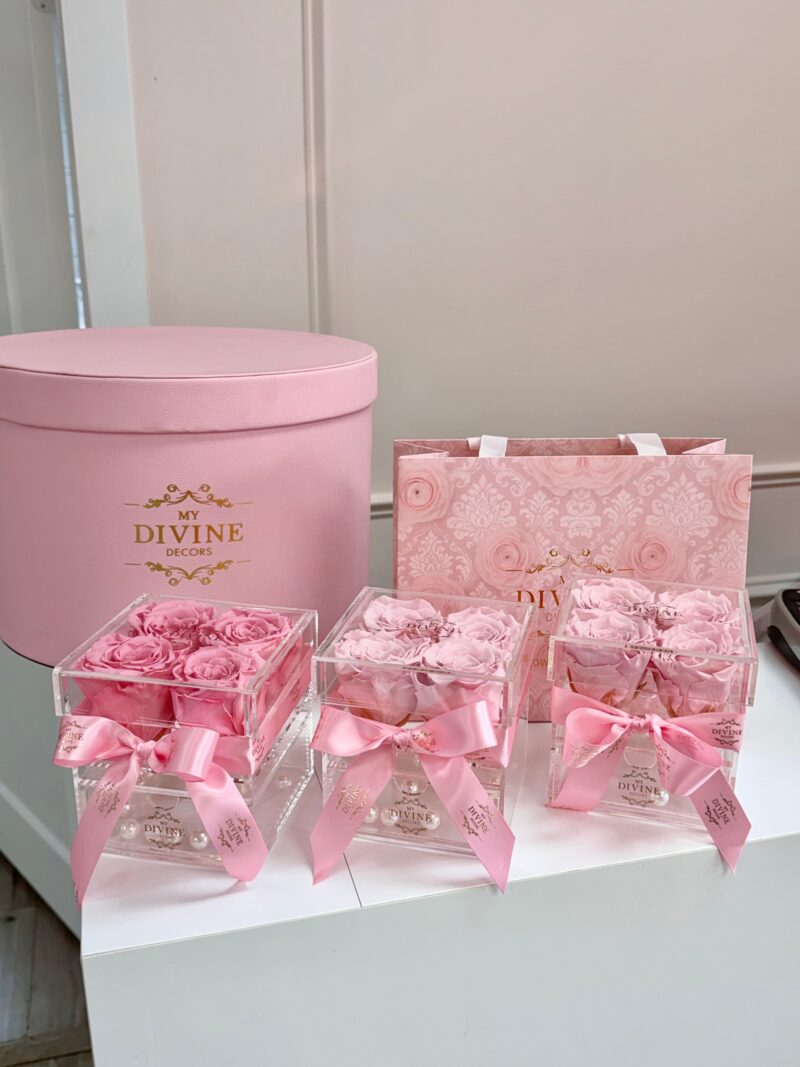 Jewel acrylic box collection with preserved roses