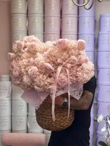 Soft Ranunculus & Hydrangeas Basket - Image 4