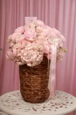 Canasta de Ranúnculos y Hortensias Suaves