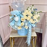 “Welcome Baby Boy” Deluxe Teddy Balloon Floral Box