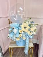 “Welcome Baby Boy” Deluxe Teddy Balloon Floral Box