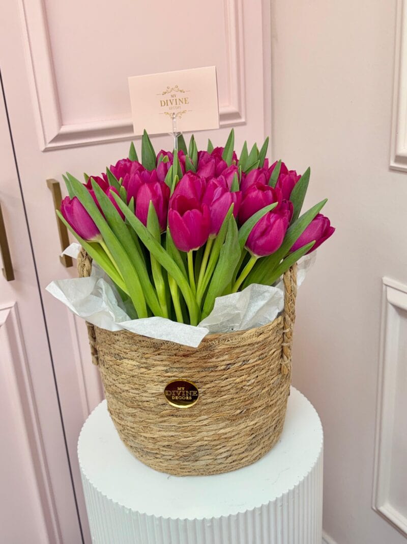 The Pink Garden Tulip Basket | Miami Florist