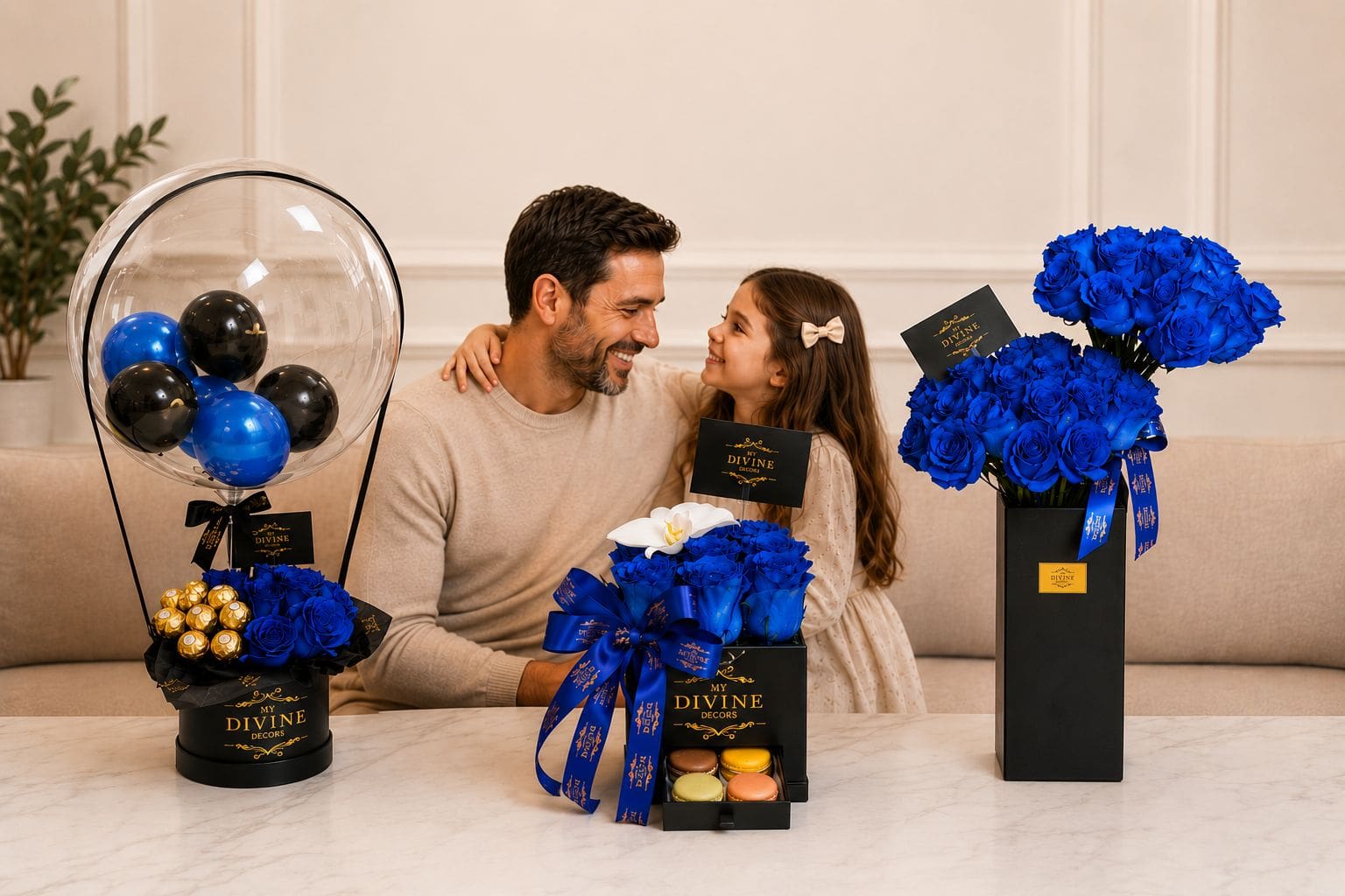 caja de rosas azules de regalo para el Día del Padre entregada en Miami