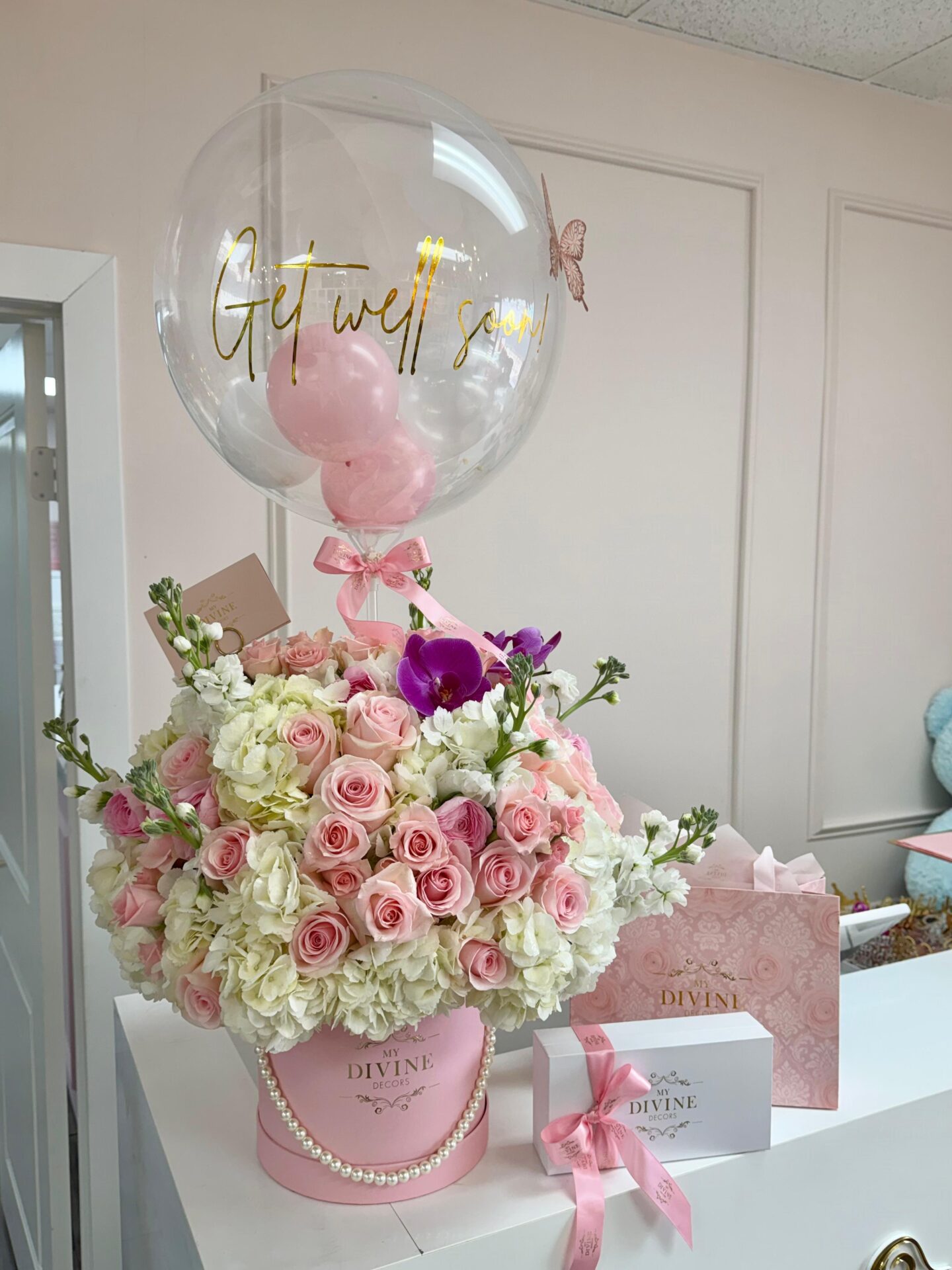 get well soon flower arrangement delivered to a Miami hospital