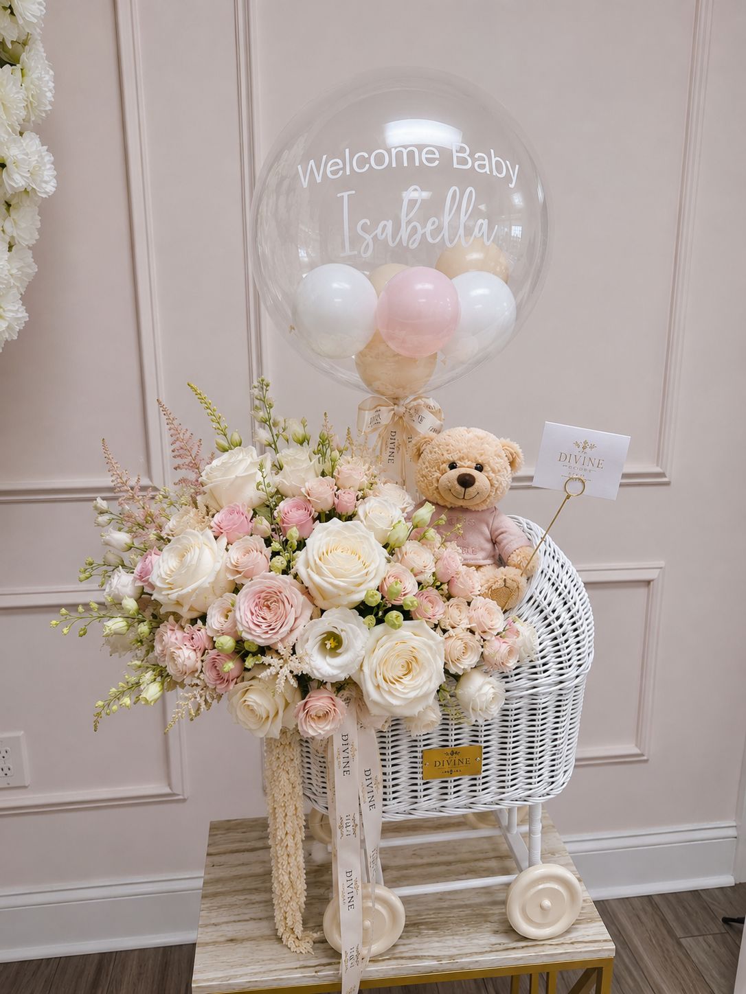 luxury-floral-baby-bassinet-stroller-6 Luxury Floral Baby Bassinet Stroller - Image 2