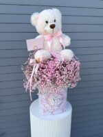 Teddy Bear & Pink Baby’s Breath Signature Box