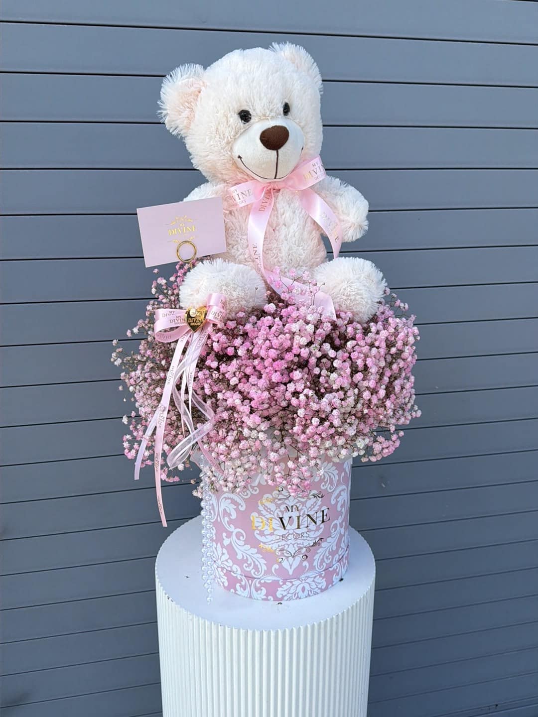 teddy-bear-pink-babys-breath-signature-box-3 Teddy Bear & Pink Baby’s Breath Signature Box