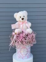 Teddy Bear & Pink Baby’s Breath Signature Box