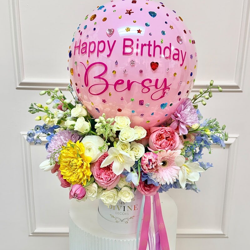 Birthday Gem Balloon & Floral Box