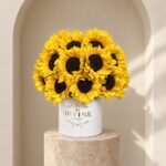 Medium Sunflower Hat Box on a travertine plinth in an ivory niche