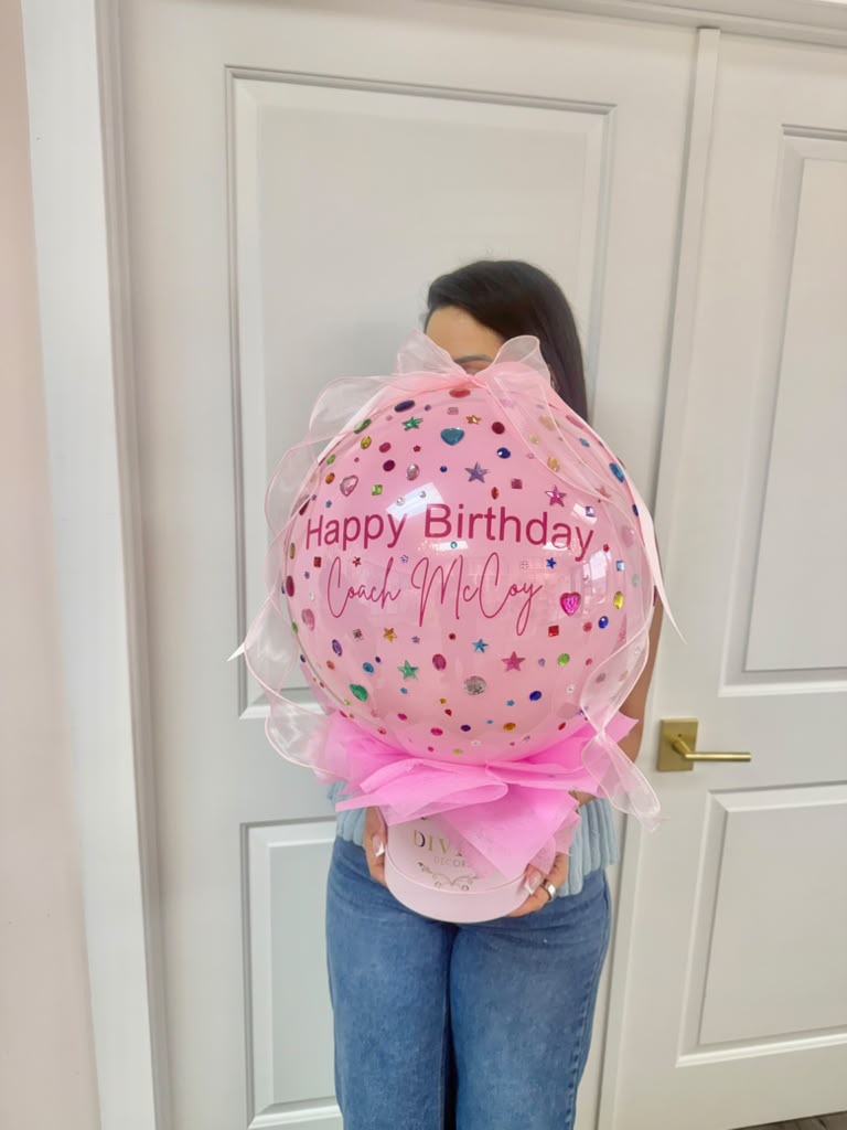 Personalized Bubble Balloon Gift Box size Personalized bubble balloon gift box held to show its size