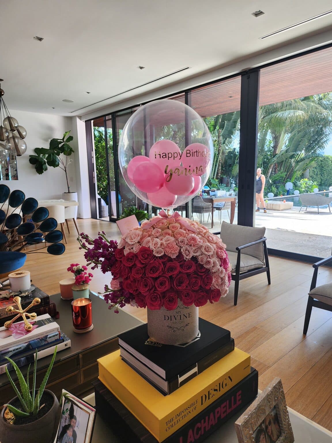 Rose box with a birthday balloon delivered the same day