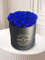 A Gift for Dad: preserved blue roses in a black My Divine Decors round box
