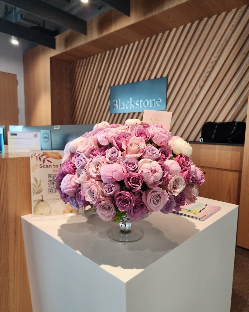 Lavender rose and peony arrangement at the Blackstone reception