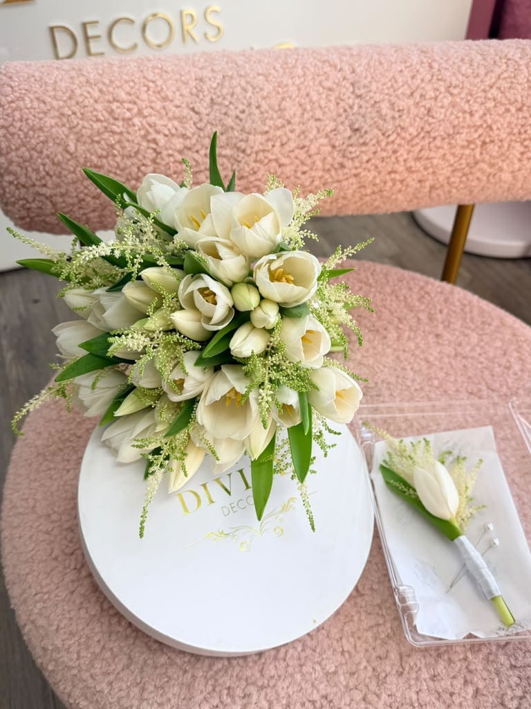 Elegant White Tulip & Astilbe Bridal Bouquet Elegant White Tulip & Astilbe Bridal Bouquet - Image 2
