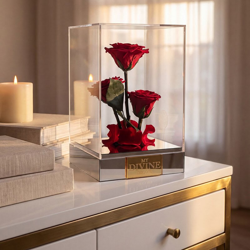 Trío Eterno de Rosas Preservadas en Caja Acrílica - Imagen 4