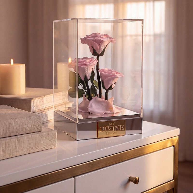 Trío Eterno de Rosas Preservadas en Caja Acrílica - Imagen 7
