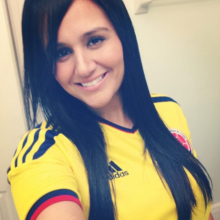 Jessica Nunez, co-founder of My Divine Decors, in a Colombia jersey