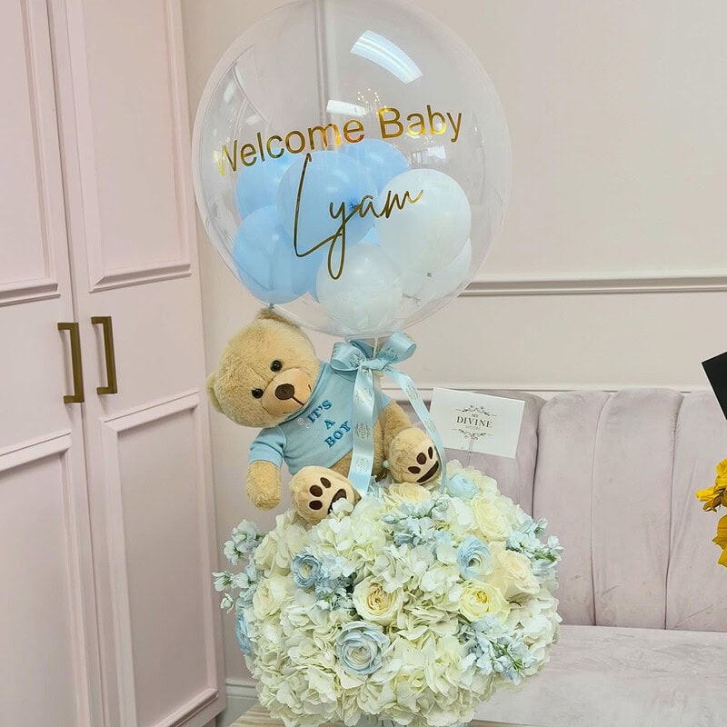 Medium Boy Flower Box Teddy & Balloon - Image 2