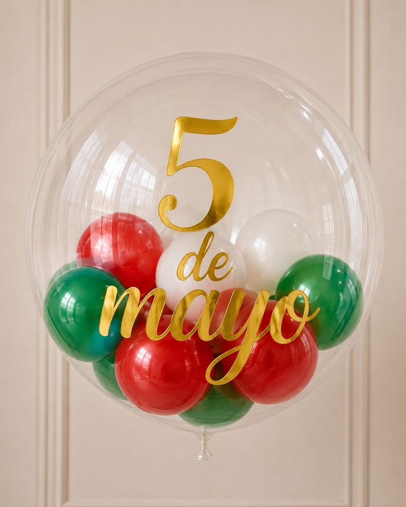 Detalle del nombre en vinil de un globo burbuja personalizado