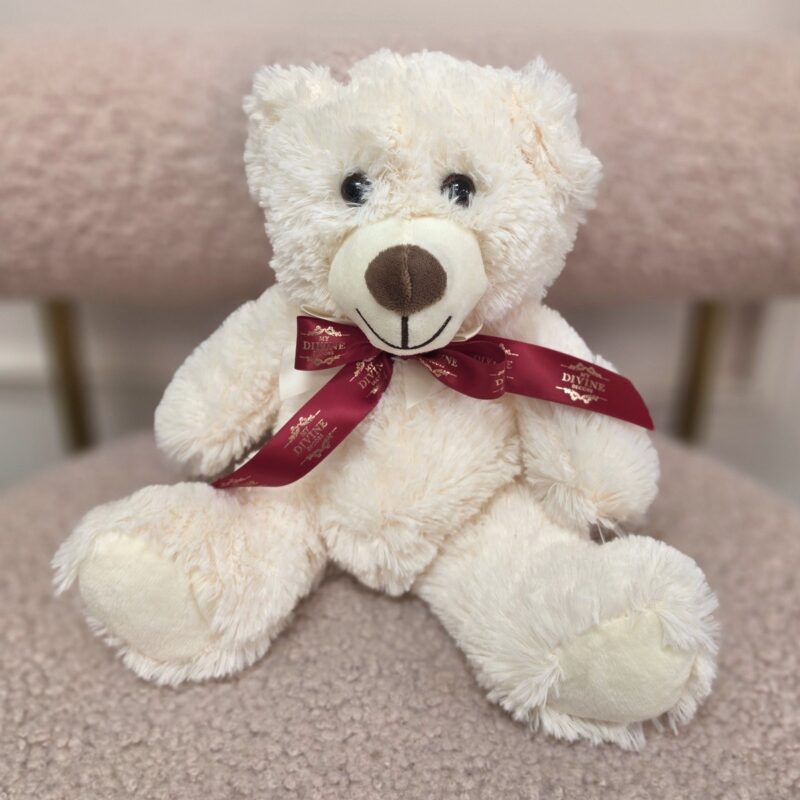 Osito de peluche marfil con lazo de cinta satinada vino My Divine Decors