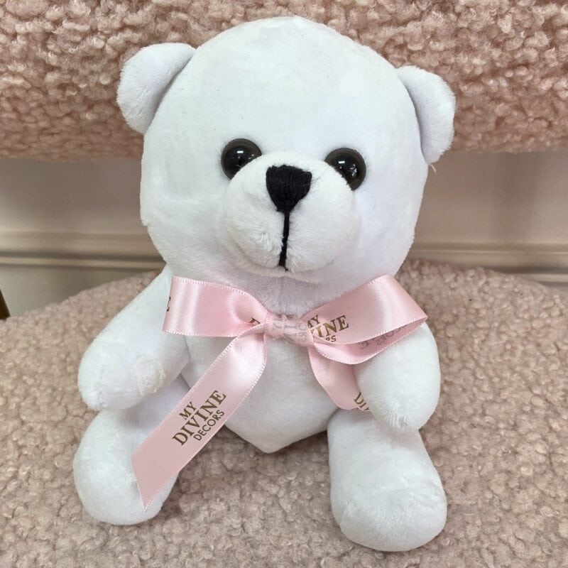 Osito de peluche blanco con cinta satinada rosada My Divine Decors