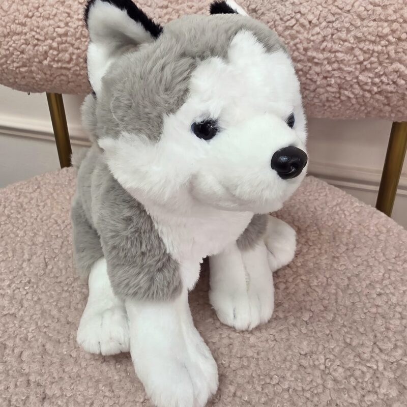Cachorro husky de peluche gris y blanco