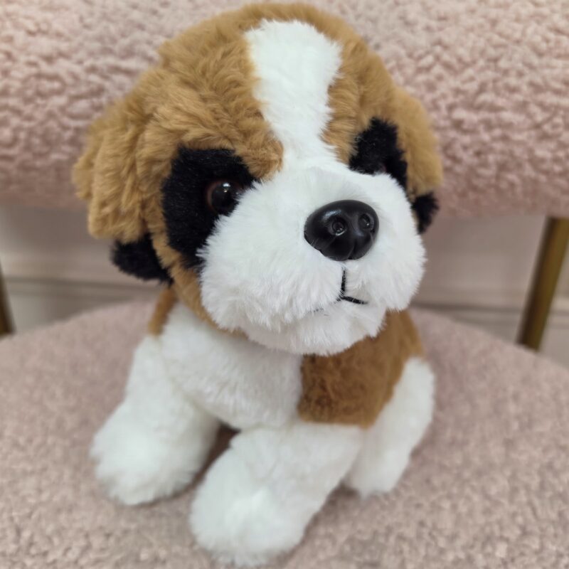 Cachorro san bernardo de peluche café y blanco